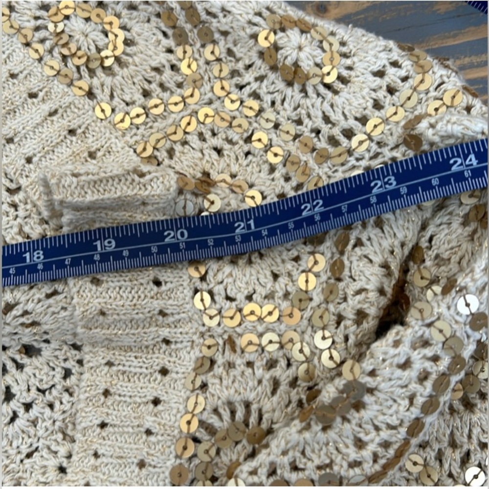 LN White House Black Market Cropped Embroidered Knit Sequin Open Cardigan Y2K - Picture 16 of 16
